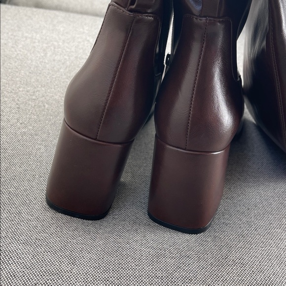 Jeffrey Campbell Hot Lava Boots Burgundy Coffee Brown Square Toe Knee High - Picture 7 of 10